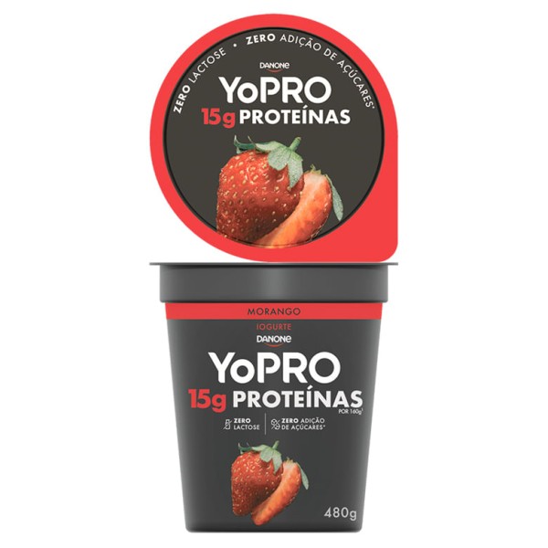 Encontraproduto.com.br - Iogurte Desnatado Yopro Danone Sabor Morango Zero Lactose Copo 480g