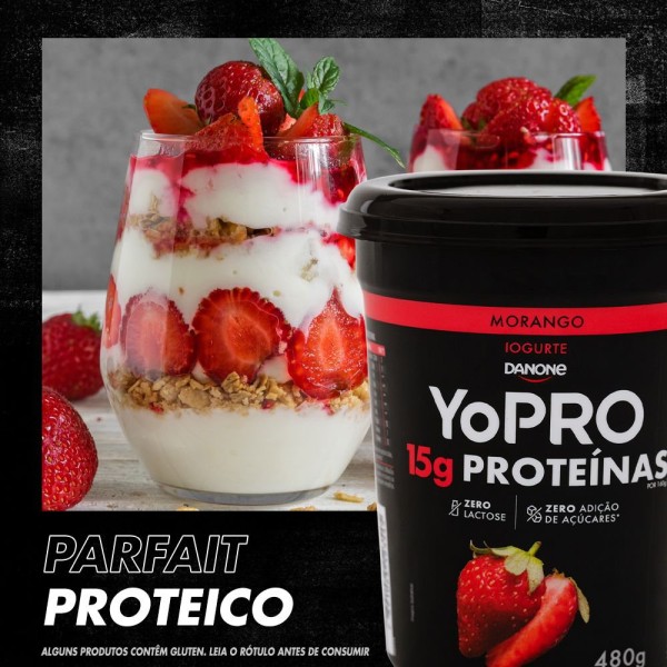 Encontraproduto.com.br - Iogurte Desnatado Yopro Danone Sabor Morango Zero Lactose Copo 480g