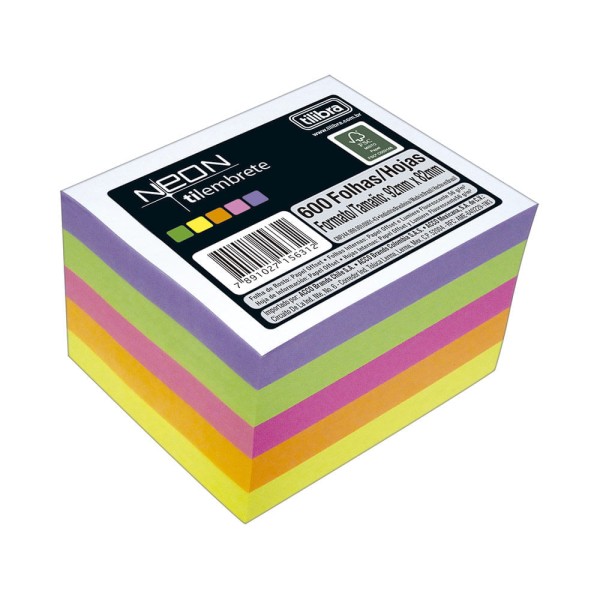 Encontraproduto.com.br - Tilembrete Neon 92mm x 82mm, 5 Cores com 600 Folhas Tilibra