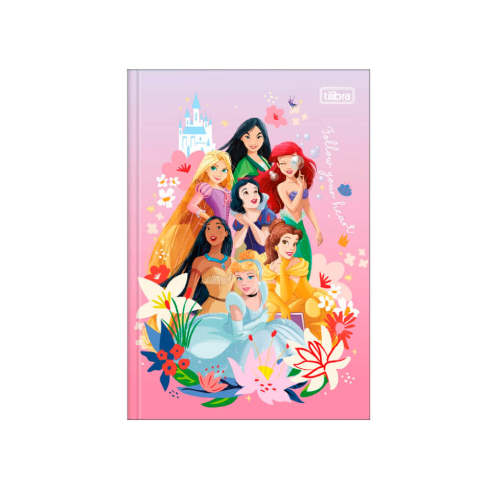 Encontraproduto.com.br - Caderno Linguagem Brochura 80 Folhas Capa Dura Princesas Disney
