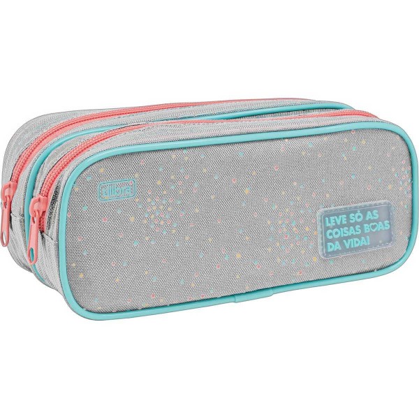 Encontraproduto.com.br - Estojo Escolar Duplo Grande Académie Dots Tilibra Cinza