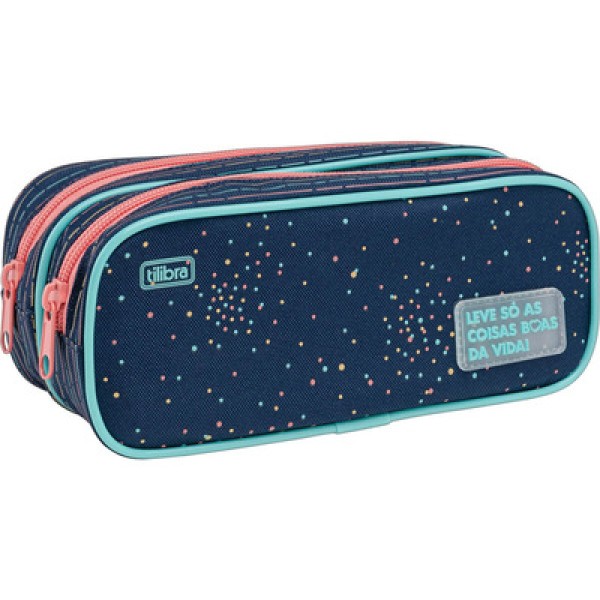 Encontraproduto.com.br - Estojo Escolar Duplo Grande Académie Dots Tilibra Cinza