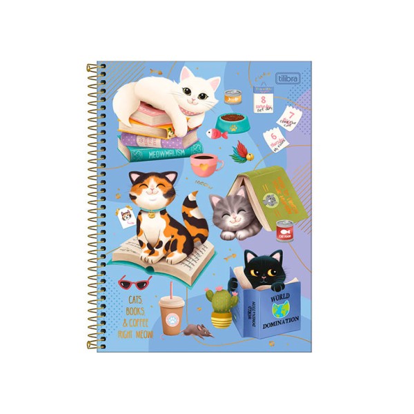 Caderno Universitário Tilibra Capa Dura Purrfect Cats 10 Matérias 160 Folhas un