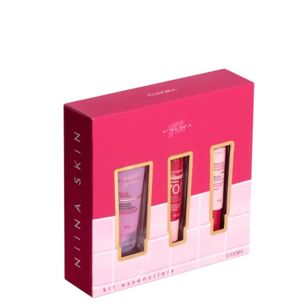 Encontraproduto.com.br - Kit Essenciiais Niina Skin: Gel de Limpeza 30ml + Hidratante Matificante 15g + Protetor Solar 15ml