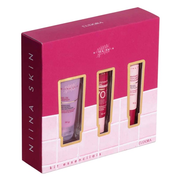 Encontraproduto.com.br - Kit Essenciiais Niina Skin: Gel de Limpeza 30ml + Hidratante Matificante 15g + Protetor Solar 15ml