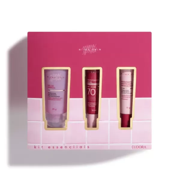 Kit Essenciiais Niina Skin: Gel de Limpeza 30ml + Hidratante Matificante 15g + Protetor Solar 15ml