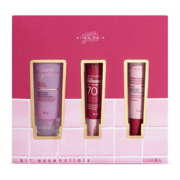 Encontraproduto.com.br - Kit Essenciiais Niina Skin: Gel de Limpeza 30ml + Hidratante Matificante 15g + Protetor Solar 15ml