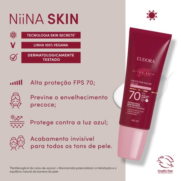 Encontraproduto.com.br - Protetor Solar Facial Antioleosidade Fps 70 Niina Skin 40ml
