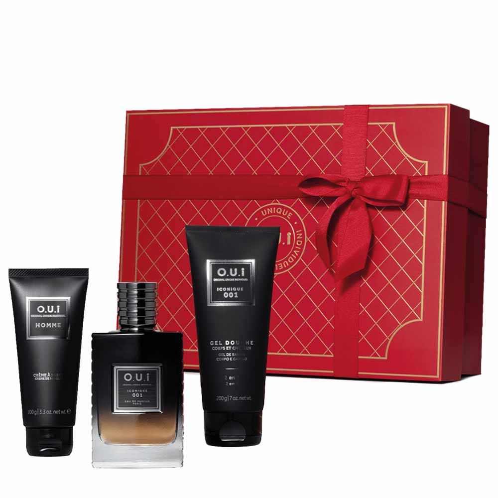 Coffret Presente Iconique 001 O U i Kit Masculino EDP + Creme de Barbear + Shower Gel 2 em 1
