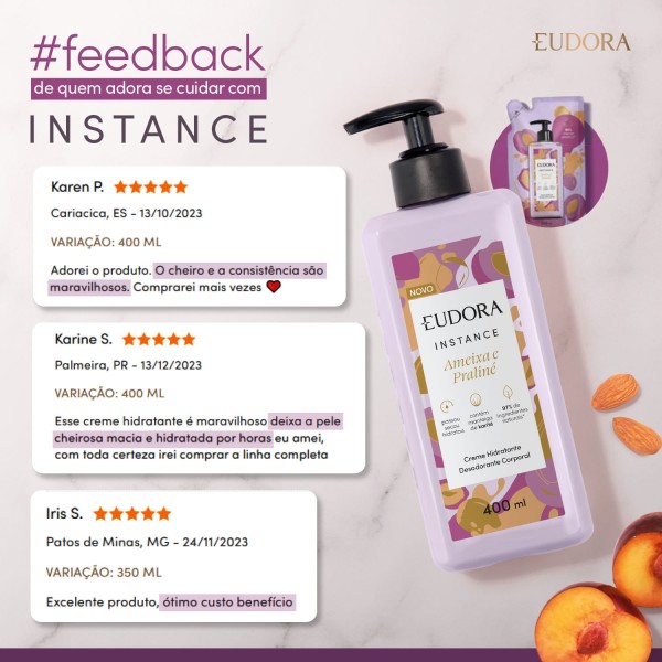 Encontraproduto.com.br - Creme Hidratante Desodorante Corporal Instance Ameixa e Praliné 400ml