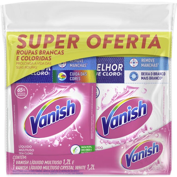 Encontraproduto.com.br - Tira Manchas Líquido Vanish Gel Multiuso 1,2L + Gel Multiuso Crystal White 1,2L