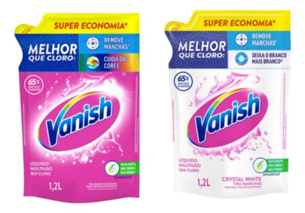 Encontraproduto.com.br - Tira Manchas Líquido Vanish Gel Multiuso 1,2L + Gel Multiuso Crystal White 1,2L