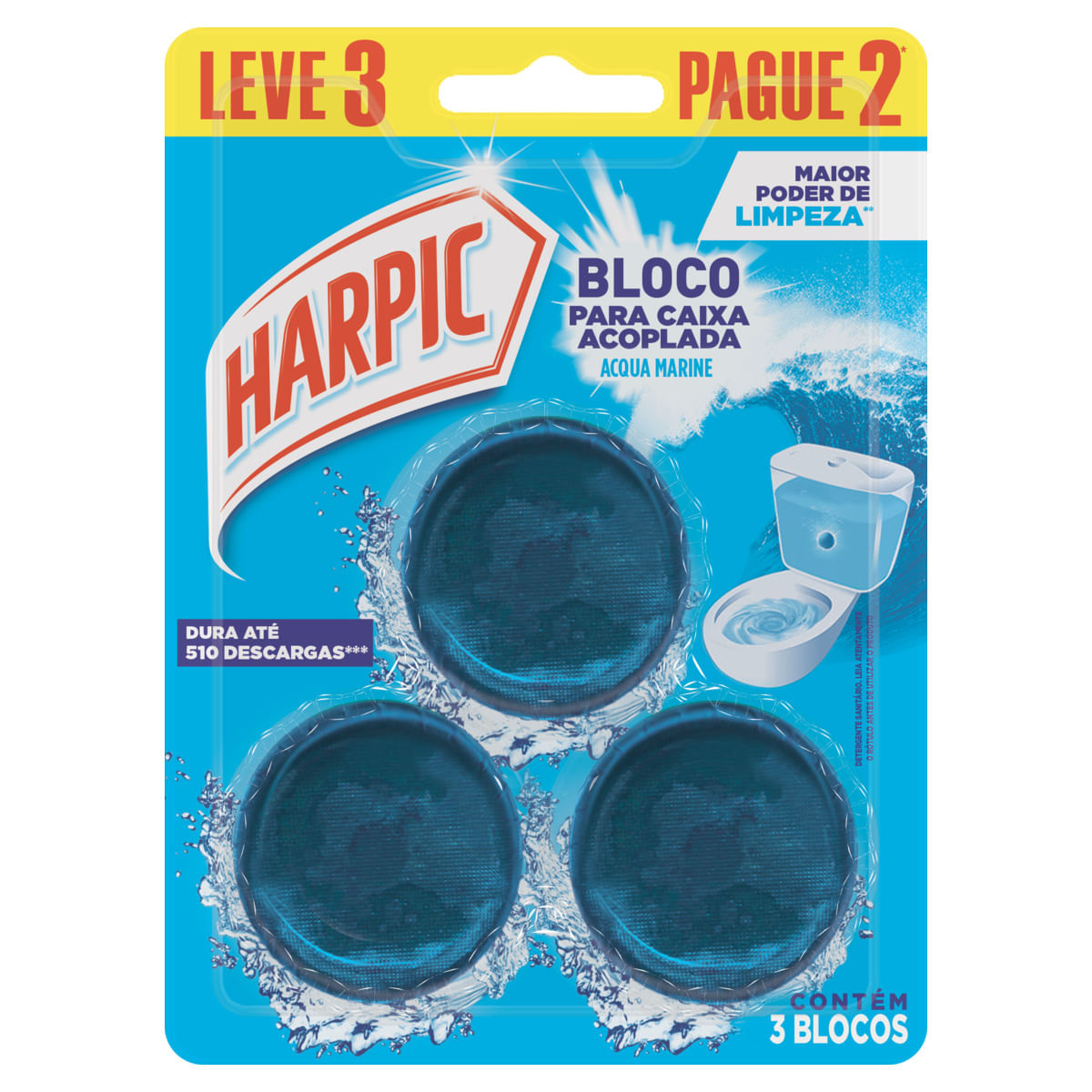 Encontraproduto.com.br - Desodorizador Bloco Sanitário Harpic Acqua Marine Blíster com 3 unidades