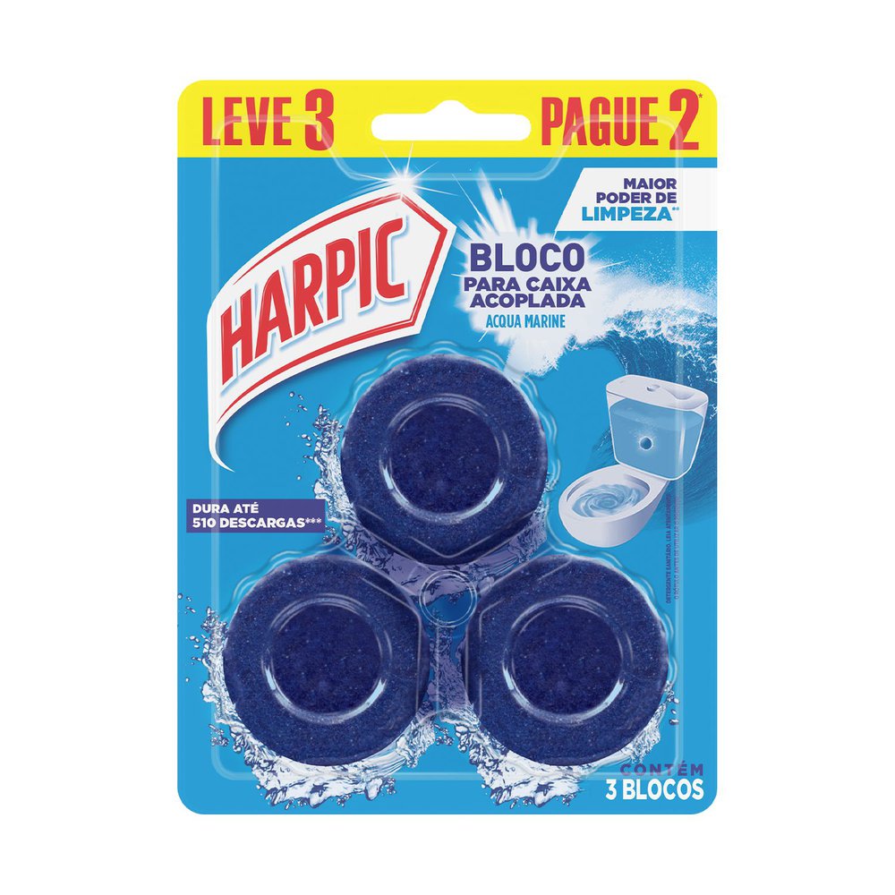 Encontraproduto.com.br - Desodorizador Bloco Sanitário Harpic Acqua Marine Blíster com 3 unidades