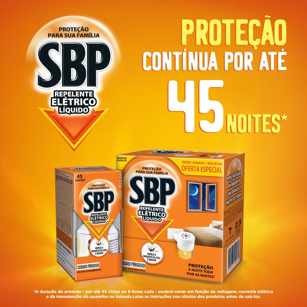Encontraproduto.com.br - Inseticida Elétrico SBP Refil 45 Noites 35ml Grátis Aparelho