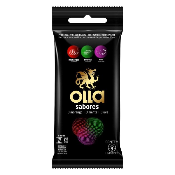 Encontraproduto.com.br - Preservativo Olla Sabores Morango/Menta/Uva 9 Unidades