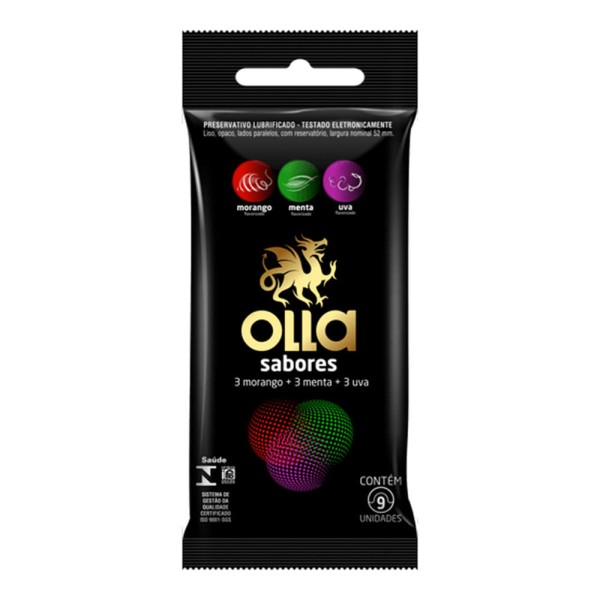 Encontraproduto.com.br - Preservativo Olla Sabores Morango/Menta/Uva 9 Unidades