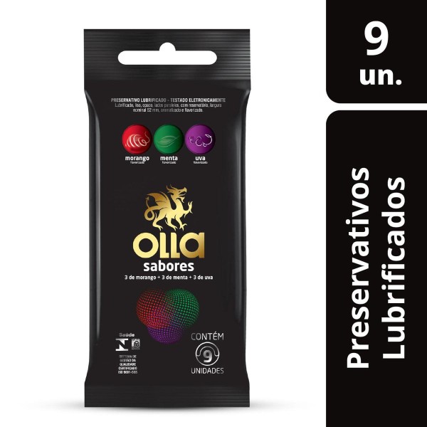 Encontraproduto.com.br - Preservativo Olla Sabores Morango/Menta/Uva 9 Unidades
