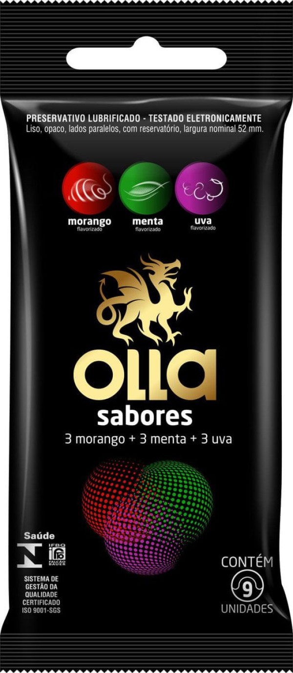 Encontraproduto.com.br - Preservativo Olla Sabores Morango/Menta/Uva 9 Unidades