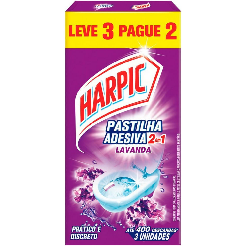 Limpador e Aromatizador Sanitário Pastilha Adesiva Power 2 em 1 Lavanda Harpic 3 unidades