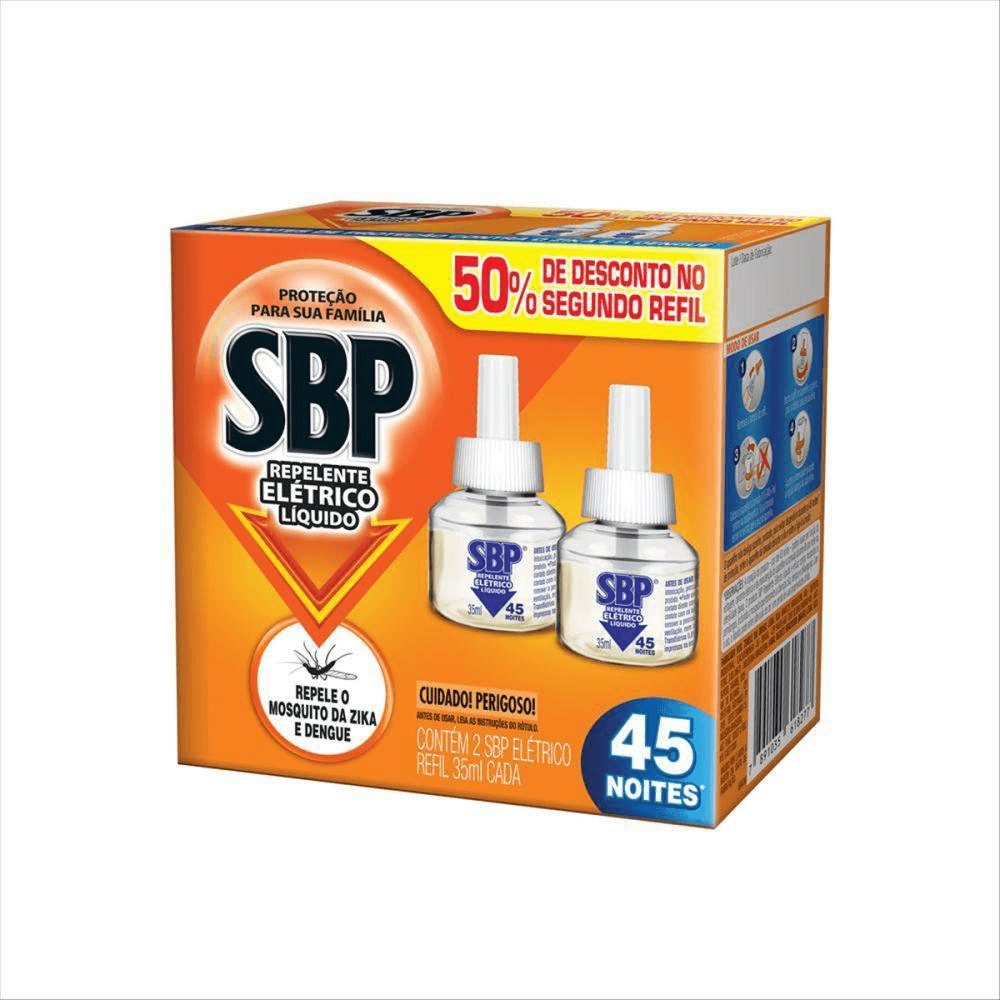 Encontraproduto.com.br - Inseticida SBP Elétrico 45 Noites 35ml Com 2 Unidades