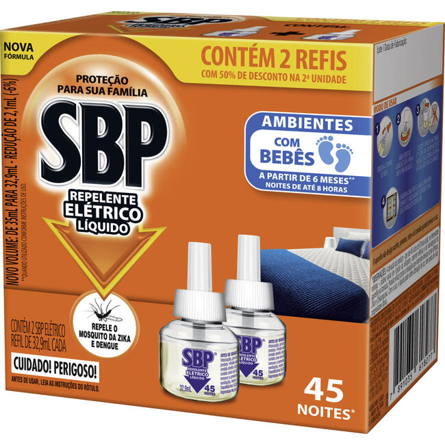 Encontraproduto.com.br - Inseticida SBP Elétrico 45 Noites 35ml Com 2 Unidades