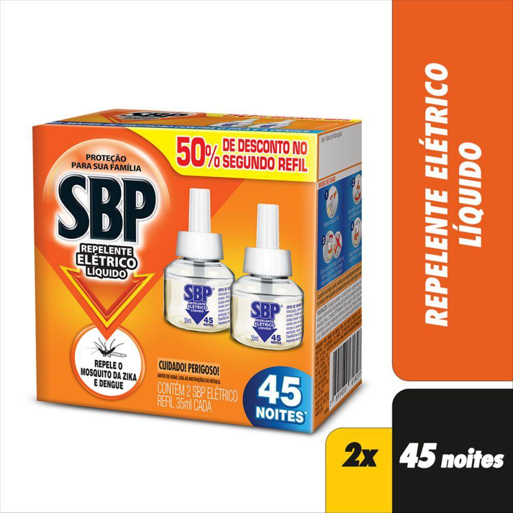 Encontraproduto.com.br - Inseticida SBP Elétrico 45 Noites 35ml Com 2 Unidades