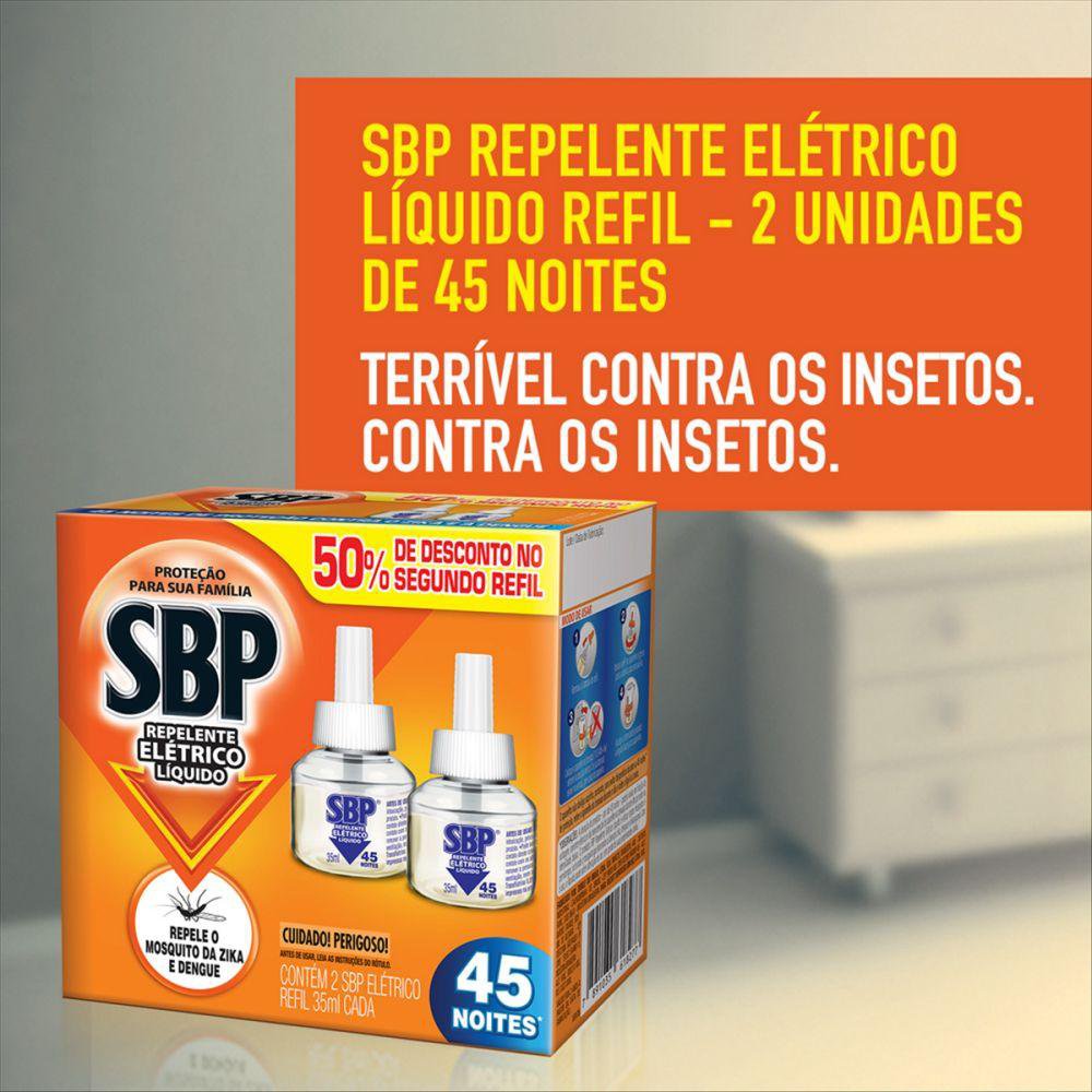Encontraproduto.com.br - Inseticida SBP Elétrico 45 Noites 35ml Com 2 Unidades
