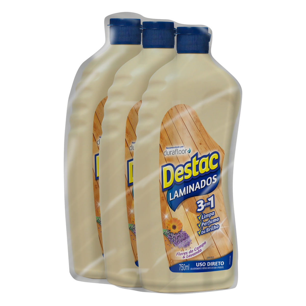 Limpador para Pisos Laminados Flores do Campo & Lavanda Destac Pack com 3 Unidades 750ml Cada