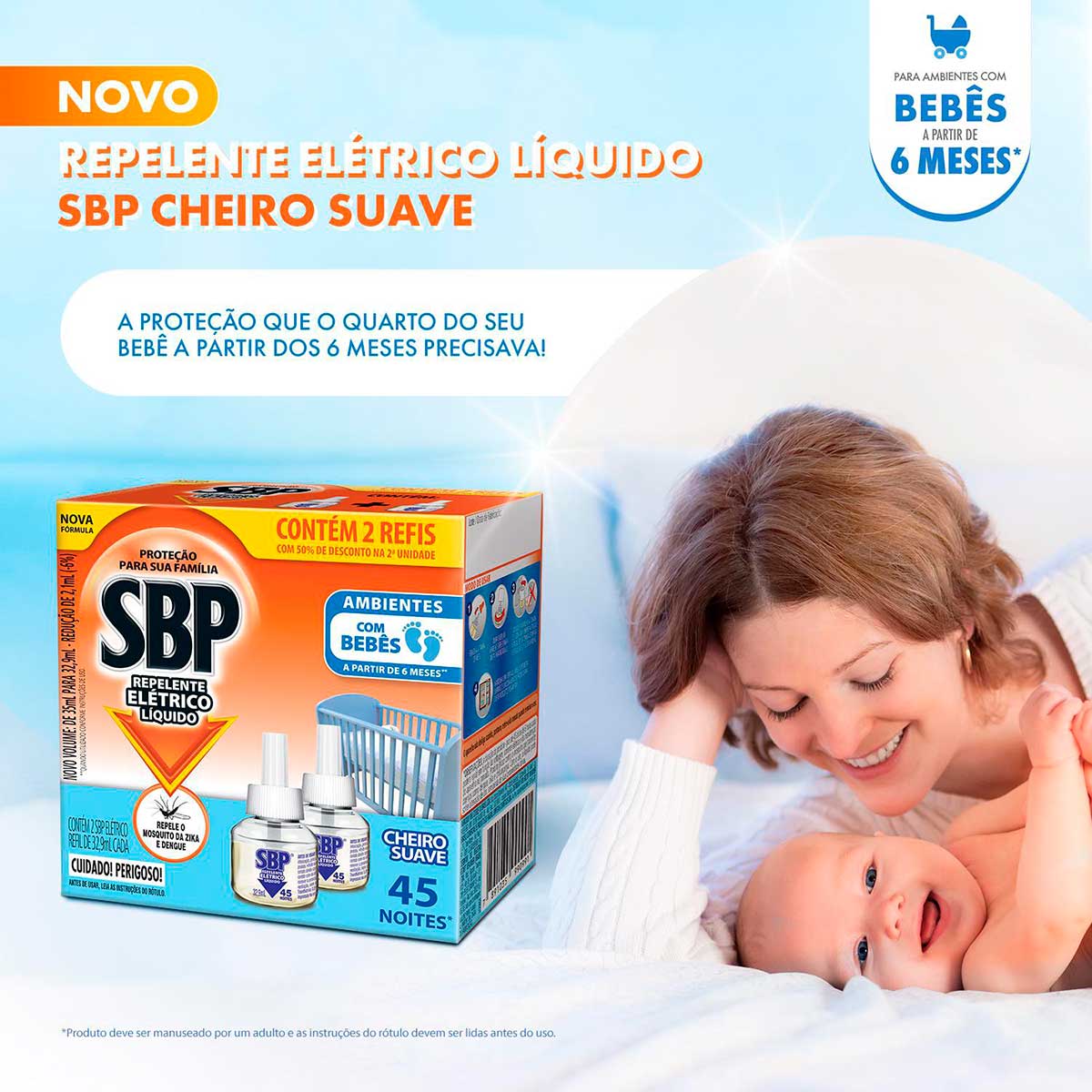 Encontraproduto.com.br - Repelente Líquido Elétrico Cheiro Suave SBP Caixa 2 Unidades 32,9ml Cada Grátis 50% de Desconto na 2ª Unidade Refil