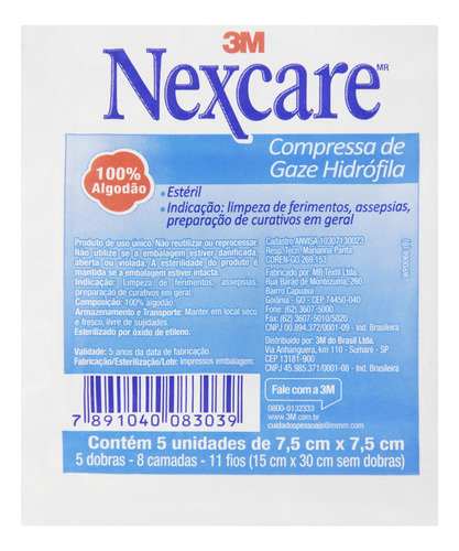 Encontraproduto.com.br - Compressa Gaze 3m Nexcare Com 5 70cmx70cm Esteril