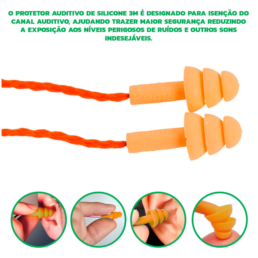 Encontraproduto.com.br - Protetor Auditivo de Silicone 3M Pomp Plus 19 dB Laranja