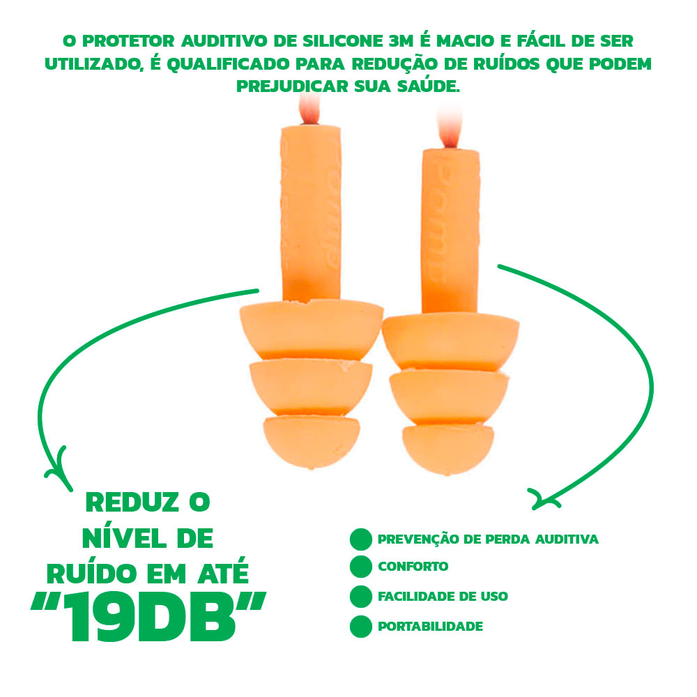 Encontraproduto.com.br - Protetor Auditivo de Silicone 3M Pomp Plus 19 dB Laranja
