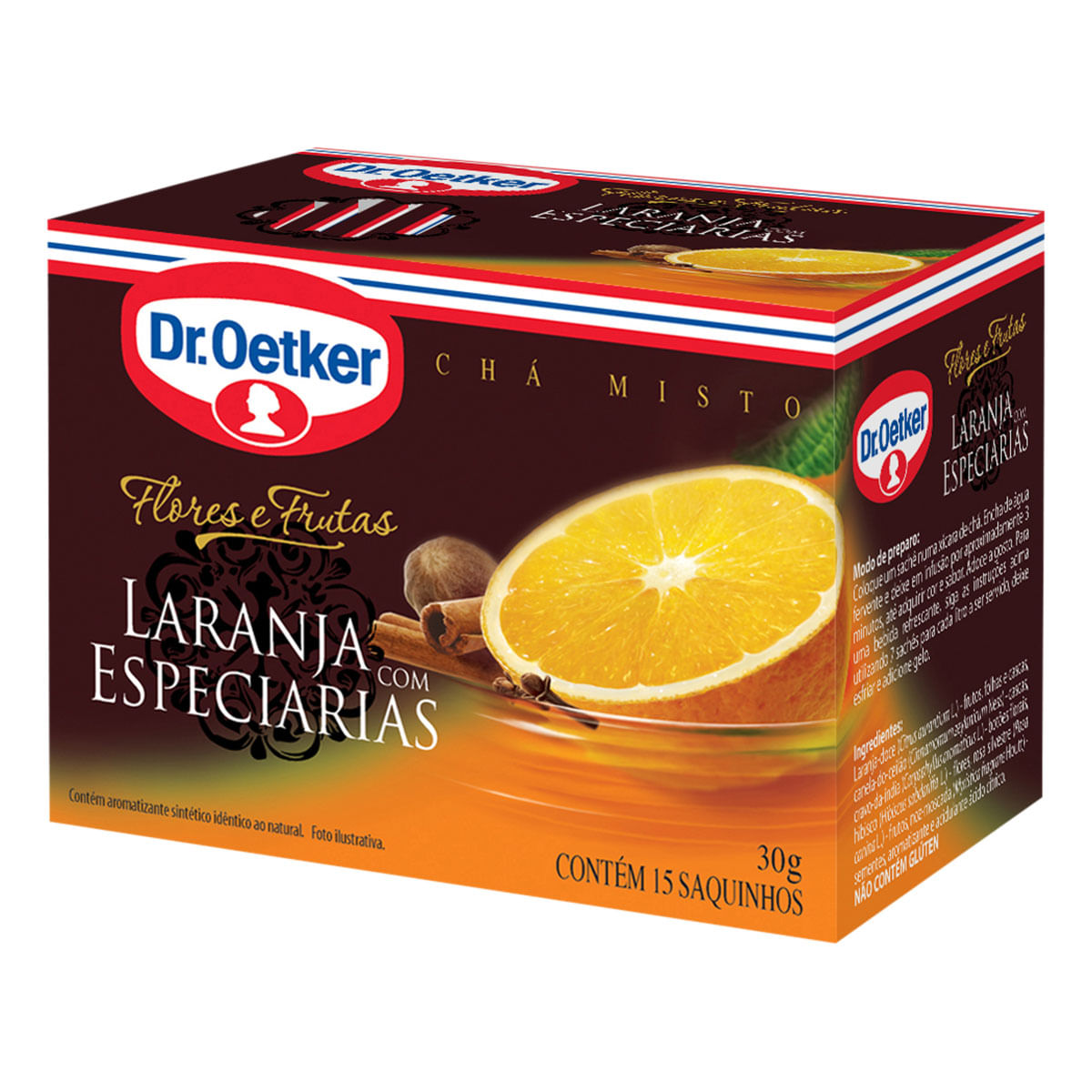 Encontraproduto.com.br - Chá Laranja com Especiarias Dr. Oetker Flores e Frutas Caixa 30g 15 Unidades