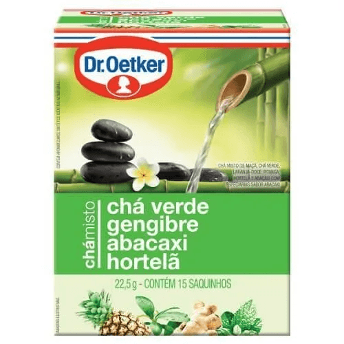 Encontraproduto.com.br - Chá Misto de Chá Verde, Gengibre, Abacaxi e Hortelã Dr. Oetker Caixa com 15 Sachês 22,5g