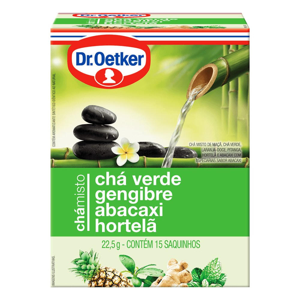 Encontraproduto.com.br - Chá Misto de Chá Verde, Gengibre, Abacaxi e Hortelã Dr. Oetker Caixa com 15 Sachês 22,5g
