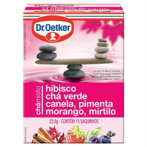 Encontraproduto.com.br - Chá Misto Dr. Oetker Hibisco, Chá Verde, Canela, Pimenta, Morango e Mirtilo com 15 Unidades