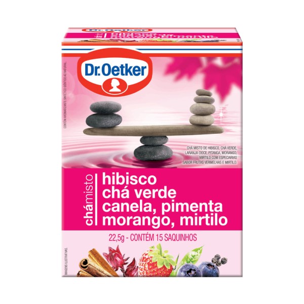Chá Misto Dr.Oetker Hibisco, Verde, Canela, Pimenta, Morango e Mirtilo15g