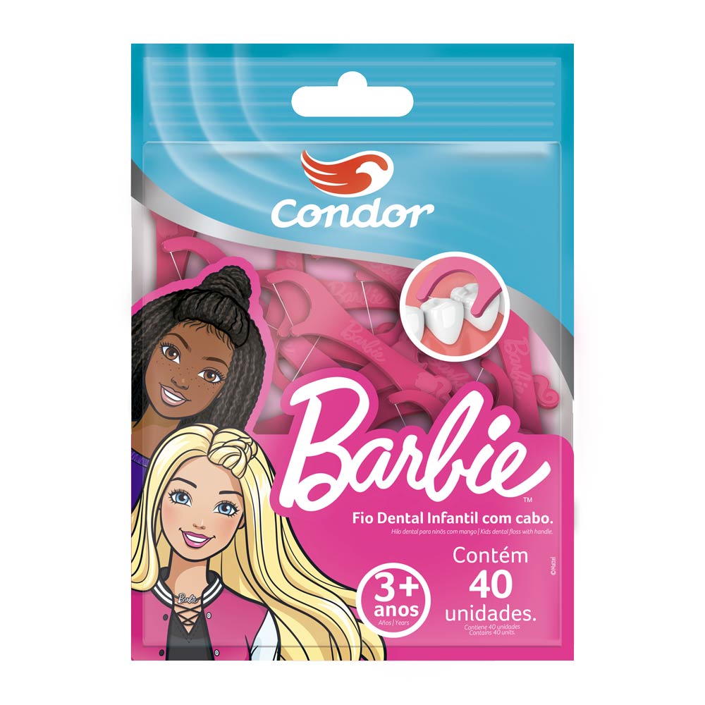Encontraproduto.com.br - Fio Dental Infantil Com Cabo Barbie Condor 40 Unidades