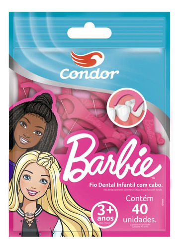 Encontraproduto.com.br - Fio Dental Infantil Com Cabo Barbie Condor 40 Unidades