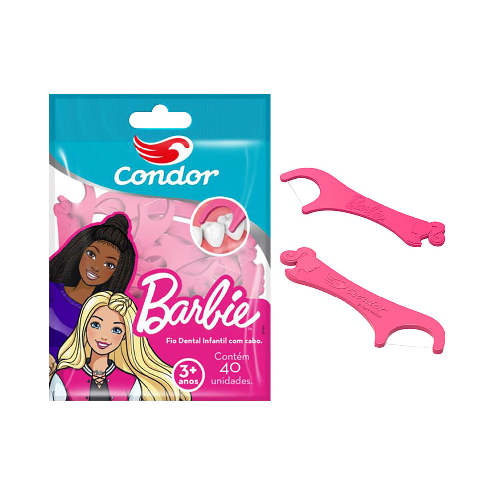 Encontraproduto.com.br - Fio Dental Infantil Com Cabo Barbie Condor 40 Unidades