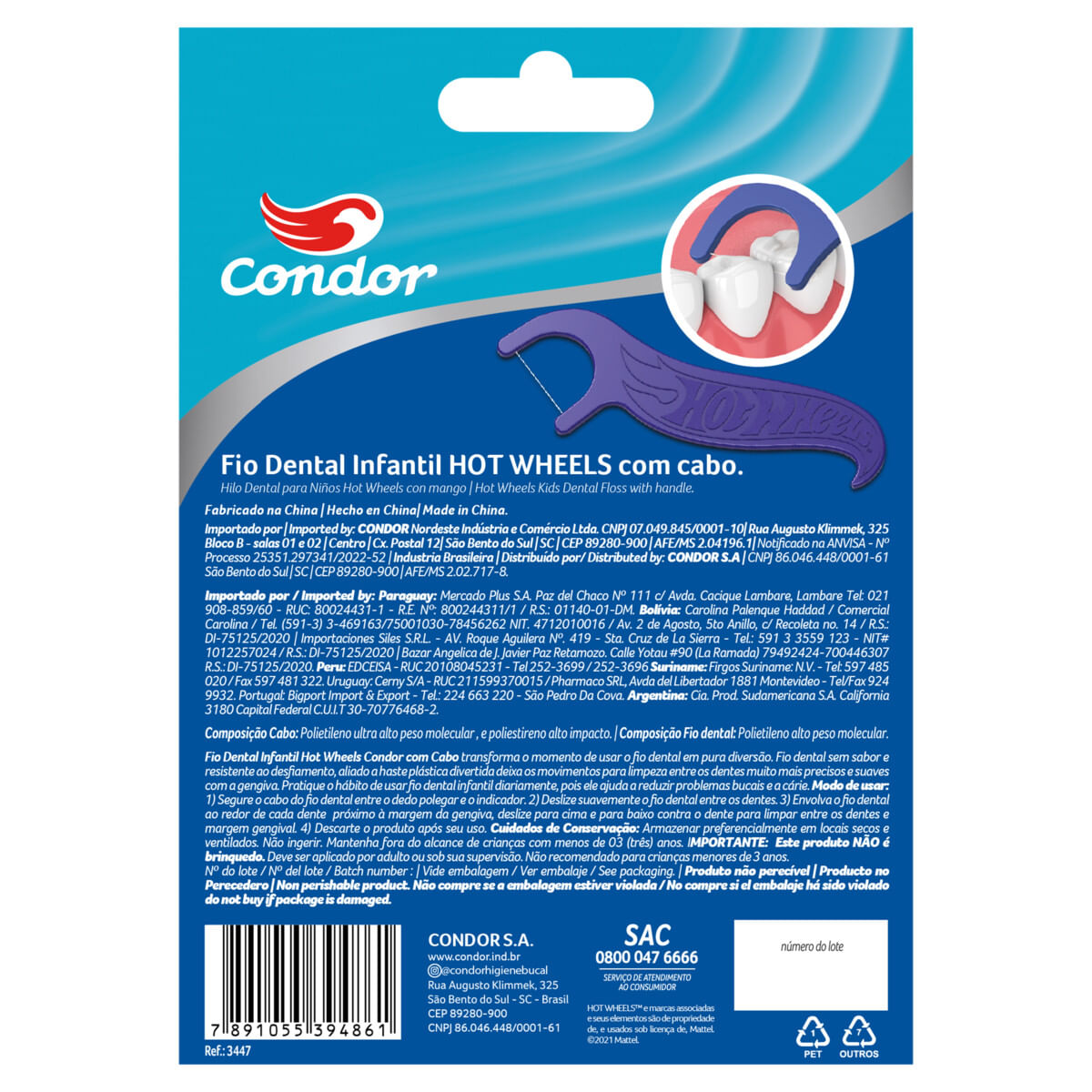 Encontraproduto.com.br - Fio Dental Infantil Com Cabo Hot Wheels Condor 40 Unidades