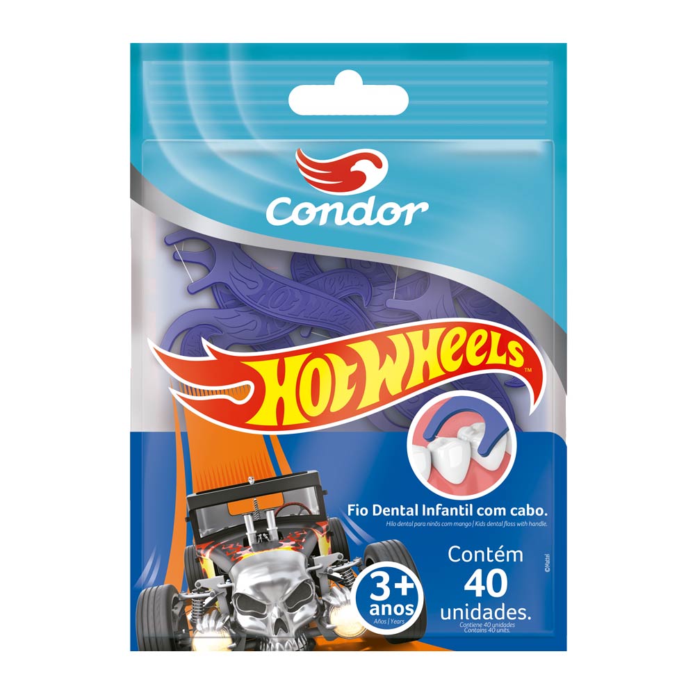 Encontraproduto.com.br - Fio Dental Infantil Com Cabo Hot Wheels Condor 40 Unidades