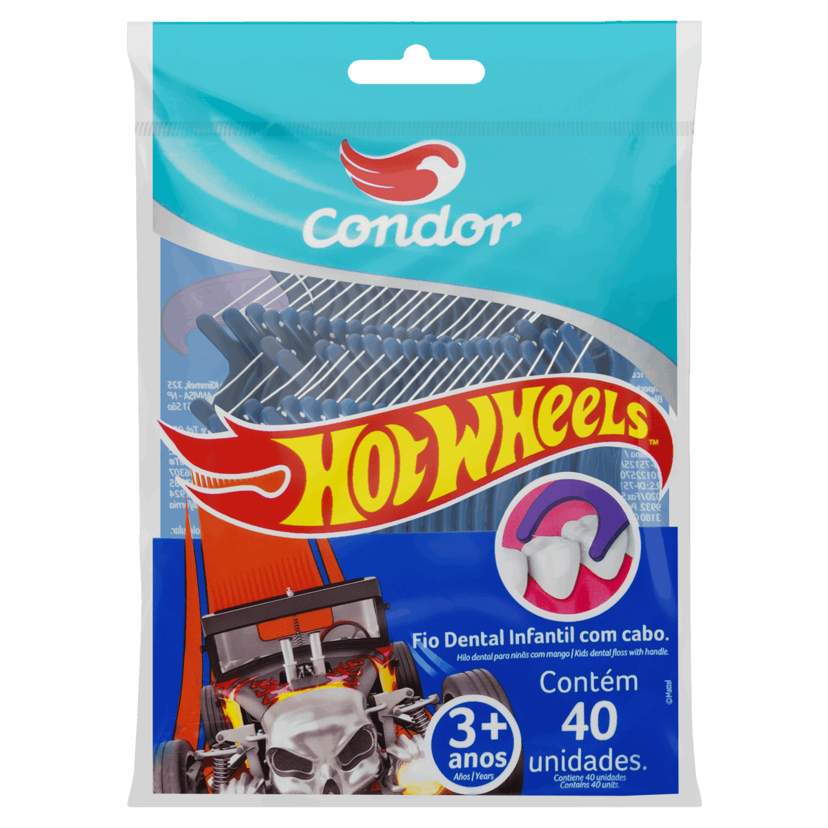 Encontraproduto.com.br - Fio Dental Infantil Com Cabo Hot Wheels Condor 40 Unidades