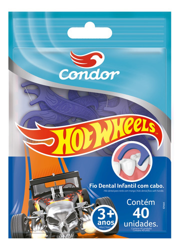 Encontraproduto.com.br - Fio Dental Infantil Com Cabo Hot Wheels Condor 40 Unidades