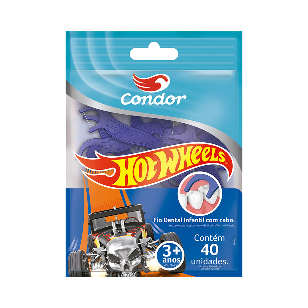 Encontraproduto.com.br - Fio Dental Infantil Com Cabo Hot Wheels Condor 40 Unidades