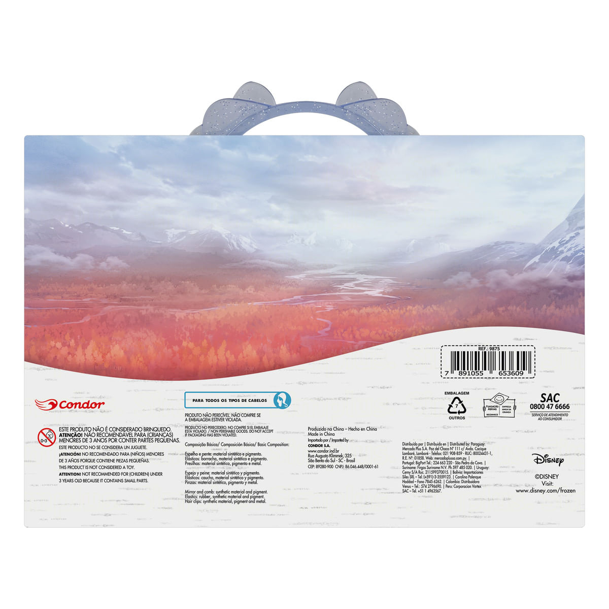 Kit Espelho + Pente + 8 Elásticos + 4 Presilhas Frozen II Condor
