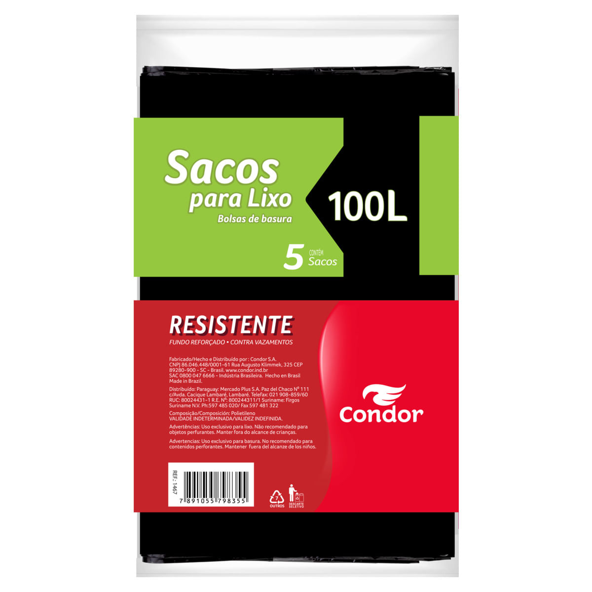 Saco para Lixo Tipo B 100l Condor 5 Unidades Econômico