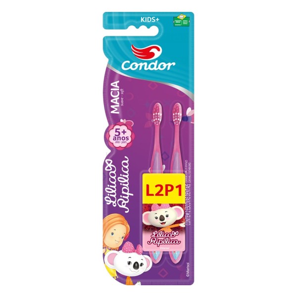 Kit Escova Dental Lilica Ripilica Rosa Condor - Leve 2 Pague 1