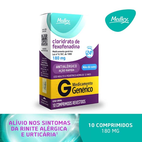 Encontraproduto.com.br - Cloridrato De Fexofenadina 180mg Com 10 Comprimidos Medley Generico